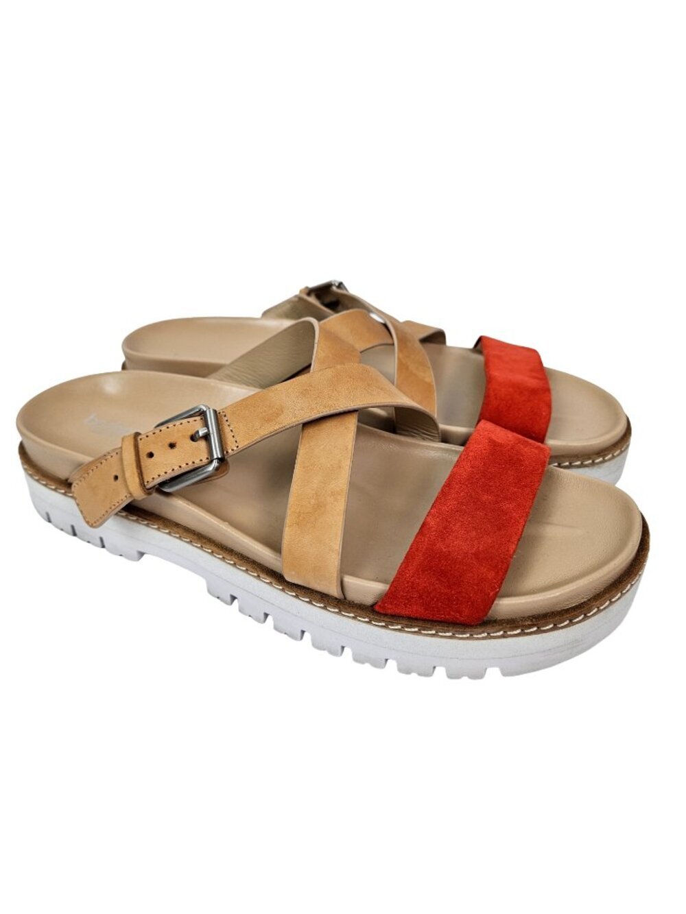 Botkier Jupiter Tan/Tangerine Leather Suede Platform Slide Sandal